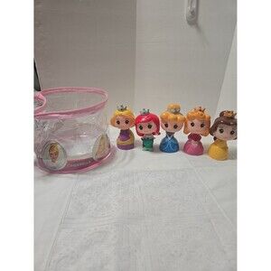 Disney Princess Mini Round Bubble Tube Plastic Toys  4" - Bundle Of 5 with case